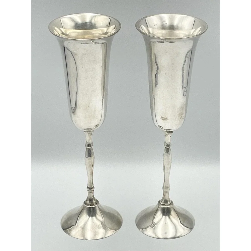 Vintage 1970s International Silver Co 745 Silver Plated Champagne Flutes Pair